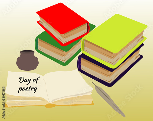 open book pen day of the poet vector drawing