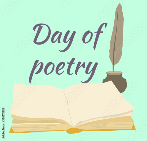 open book pen day of the poet vector drawing