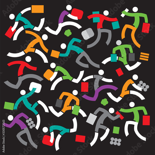Shopping fever,icons background. Colorful illustration with symbols of running Shoppers on black background. Vector available