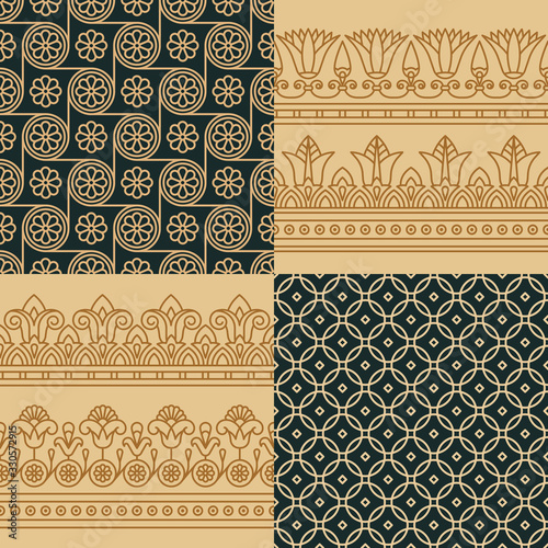Set of nine a seamless vector illustration based on the Egyptian national ornament