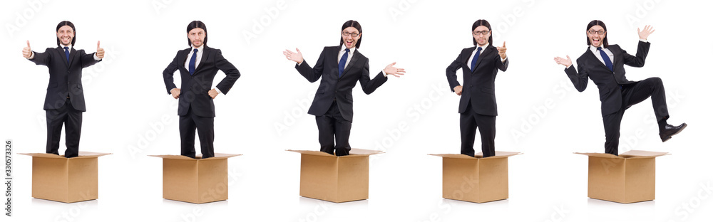 Man in thinking out of the box concept