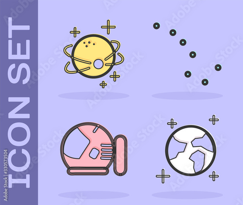 Set Earth globe, Planet, Astronaut helmet and Great Bear constellation icon. Vector