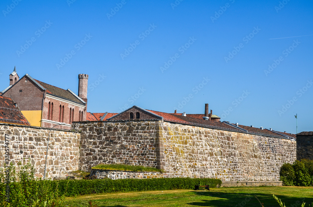 Wall of Medieval Akershus Castle and Fortress, former royal residence in central Oslo, Norway, Scandinavia