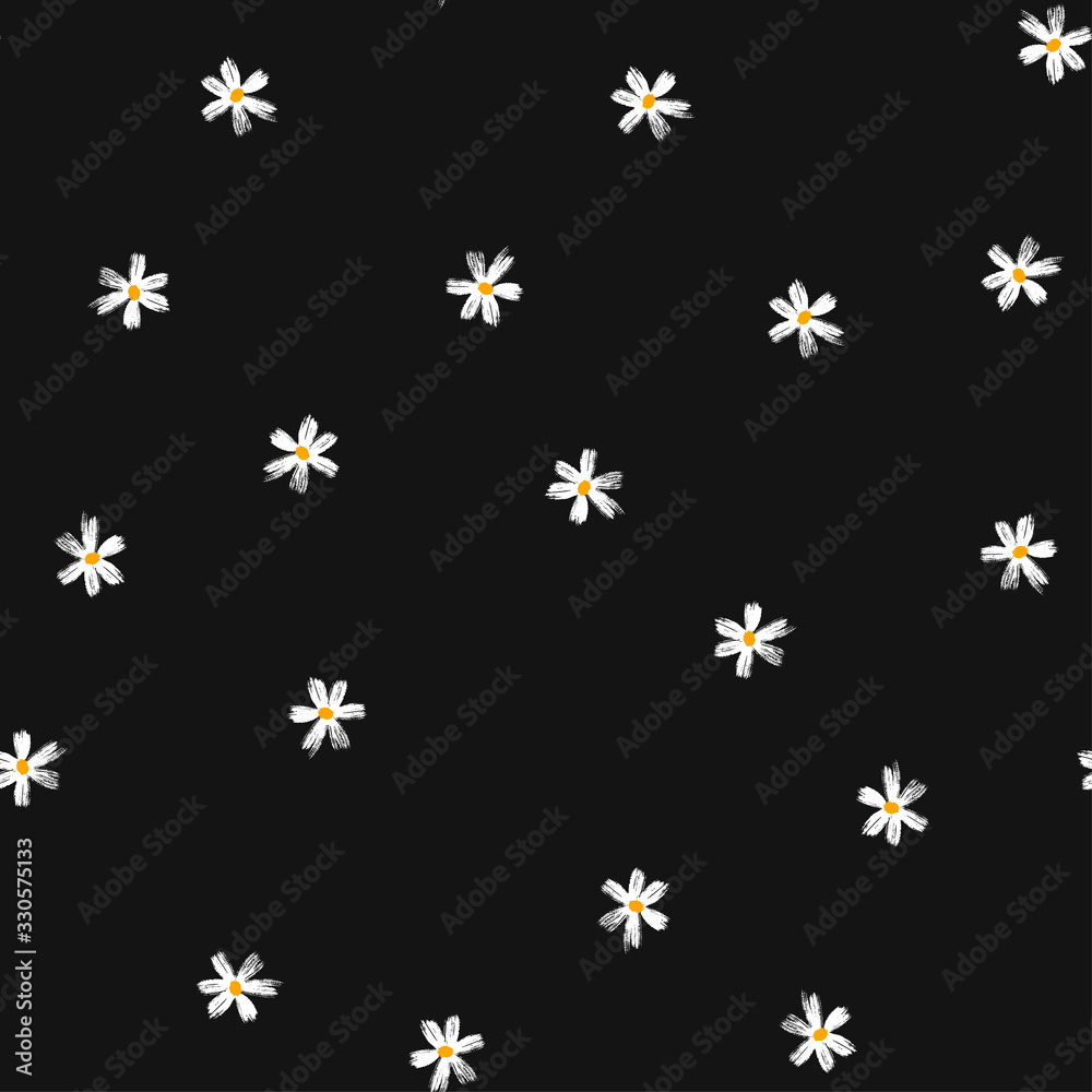 Summer background. Vector seamless pattern with daisy flowers. Trendy print endless texture. Spring blossom floral illustration