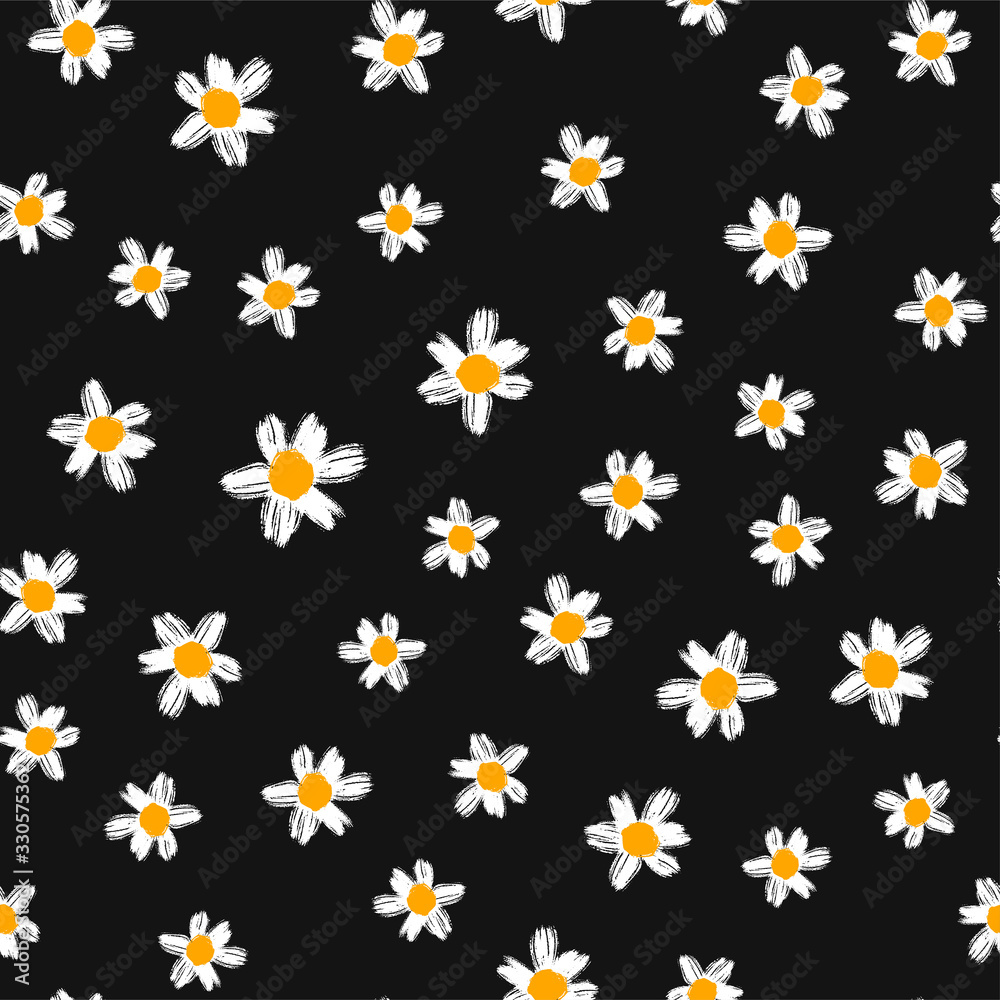 Field of daisies. Seamless pattern. Chamomile flowers endless trendy texture.