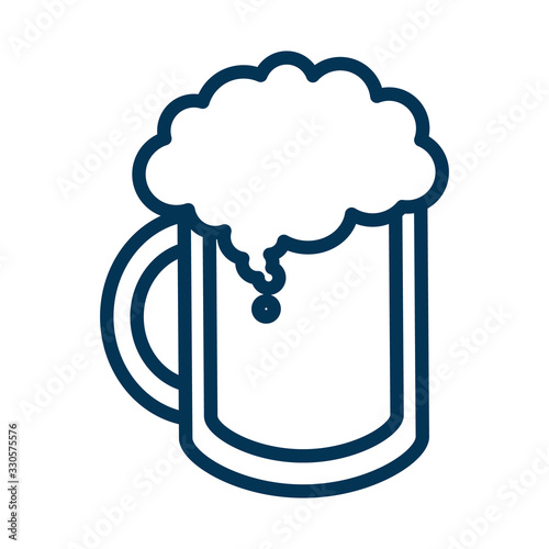 Glass transparent beer mug icon with curly foam on top. Outline thin line vector illustration. Editable stroke.
