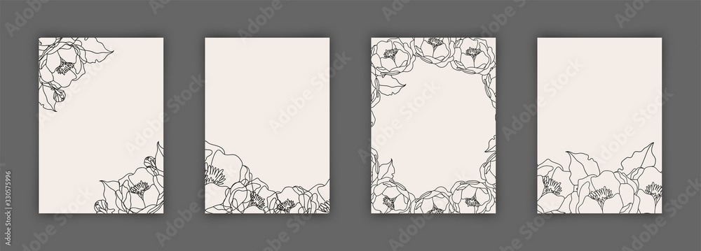 Set of wedding card flyer pages ornament illustration concept. Vintage simple art with floral flowers elements. Vector decorative retro greeting card or invitation design.