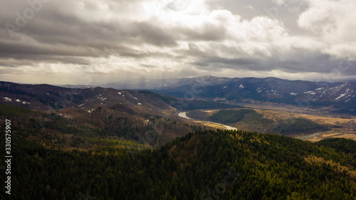 view of the mountains and nature of Ukraine Carpathians and forests with trees