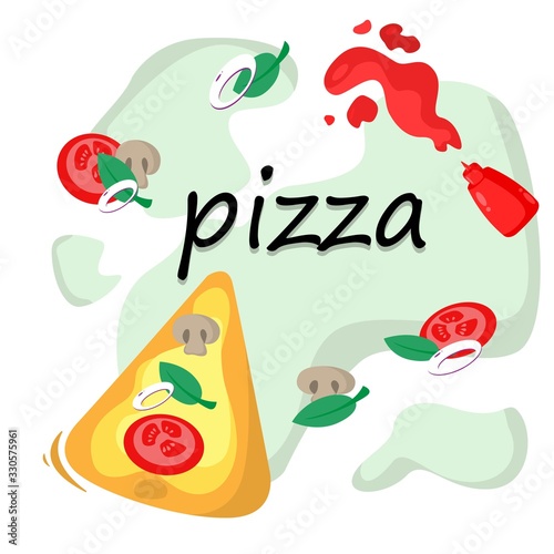 Cartoon Vector of Italian Pizza. Pepperoni and tomato