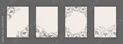 Set of wedding card flyer pages ornament illustration concept. Vintage simple art with floral flowers elements. Vector decorative retro greeting card or invitation design.