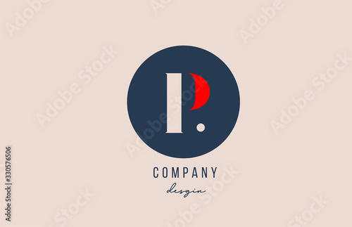 red dot P letter alphabet logo icon design with blue circle for company and business
