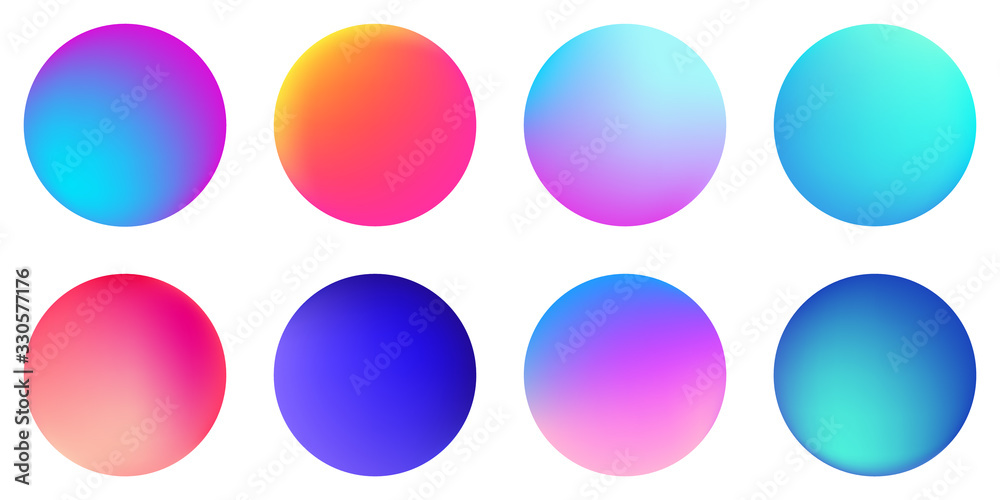 Circle holographic gradients set, spherical buttons.