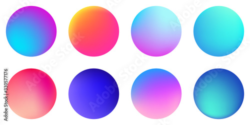 Circle holographic gradients set, spherical buttons.