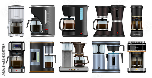Coffee maker realistic set icon. Isolated realistic set icon machine for cafe. Vector illustration coffee maker on white background .