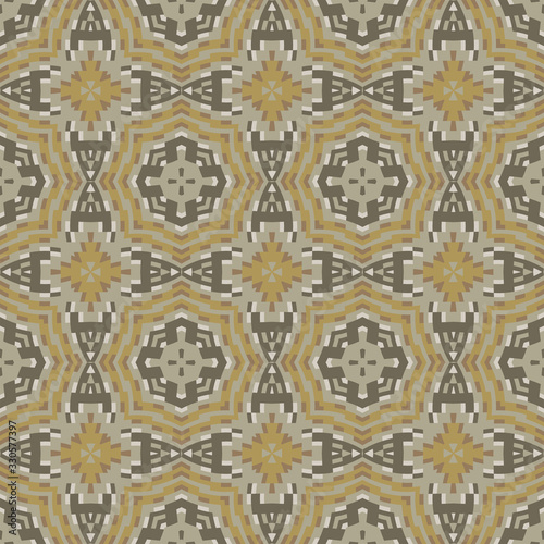 Creative color abstract geometric pattern in gold, vector seamless, can be used for printing onto fabric, interior, design, textile, tiles, pillows.