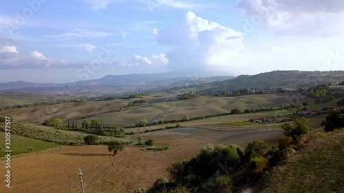 Wallpaper Mural Italian villas on farm fields in the Tuscan countryside, Aerial approach reveal shot Torontodigital.ca