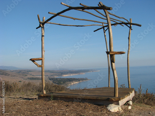 Pacific coast view with rustic platform