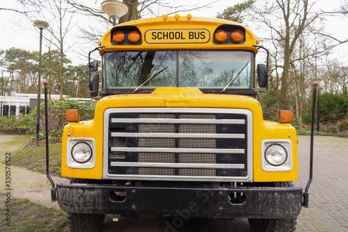 Front view of yellow school bus
