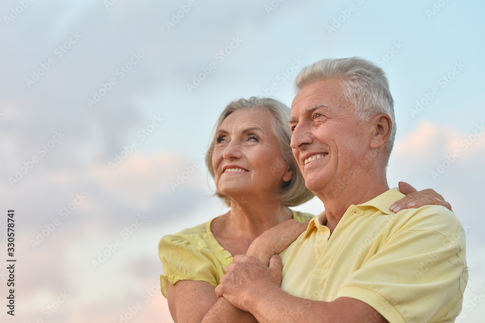 Portrait of beautiful caucasian senior couple in the park