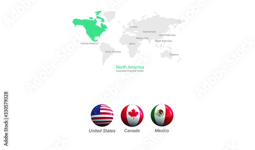 north america countries flag. Flag of Continental Countries. flag ball vector.