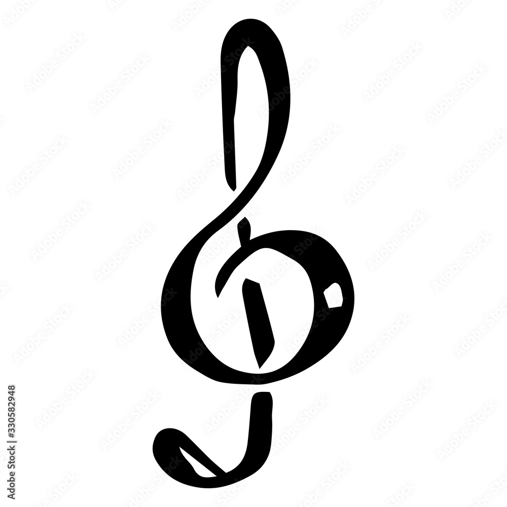 Treble clef icon. Vector illustration logo music. Hand drawn treble