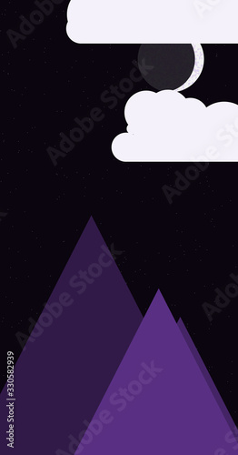 Mountains Panorame with Moon Abstract Random Placed Generative Art background illustration