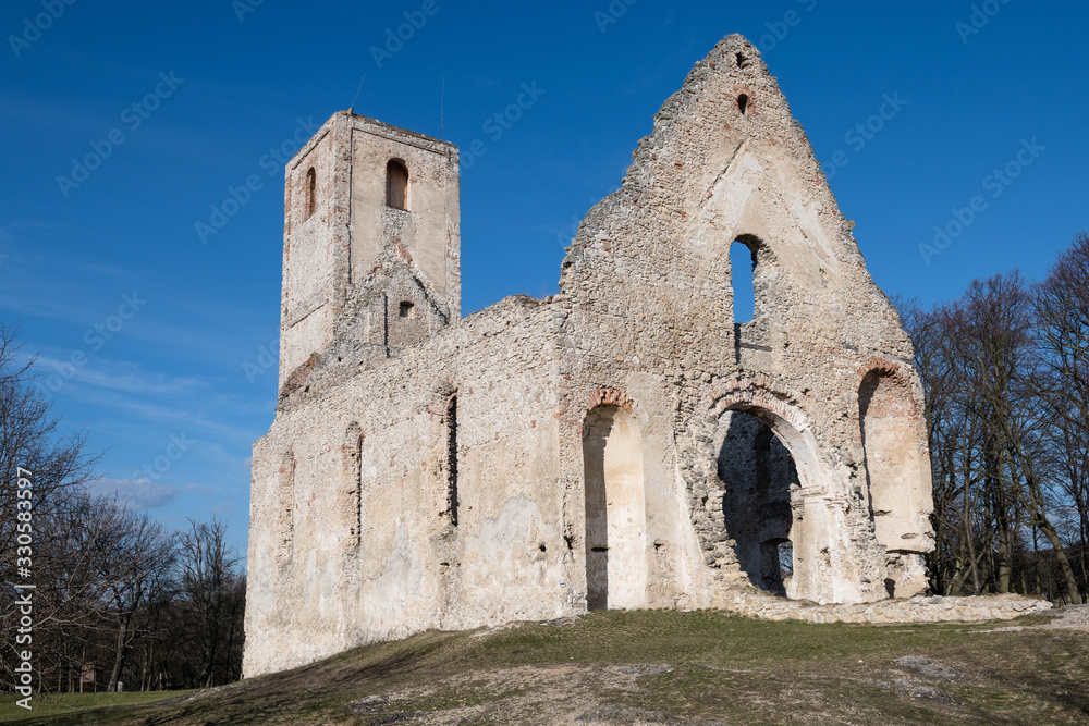 The ruins of deserted medieval Franciscan monastery dedicated to St. Catherine of Alexandria called Katarinka in Low Carpathians, Slovakia