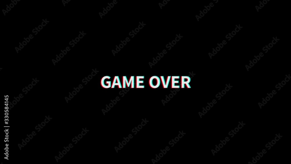 game over glitch video on dark background