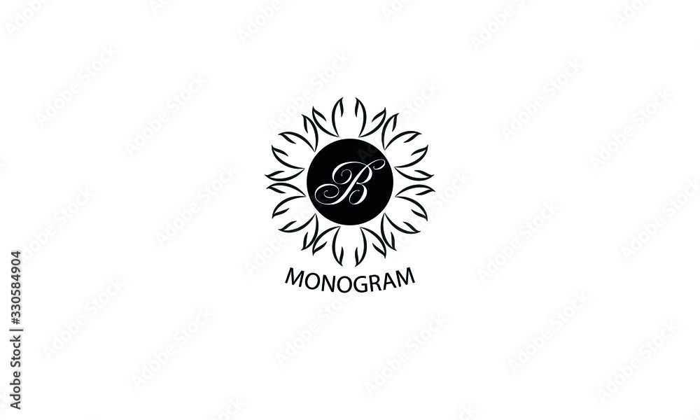 Floral monogram with letter B. Exquisite business logo, restaurant, royalty, boutique, cafe, hotel logo template.