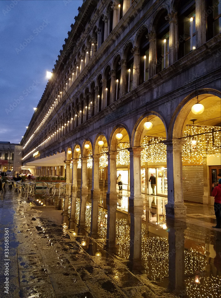 Nighttime view of San Marco square in Venice, Italy