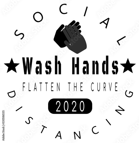 wash hands and social distancing for safety label