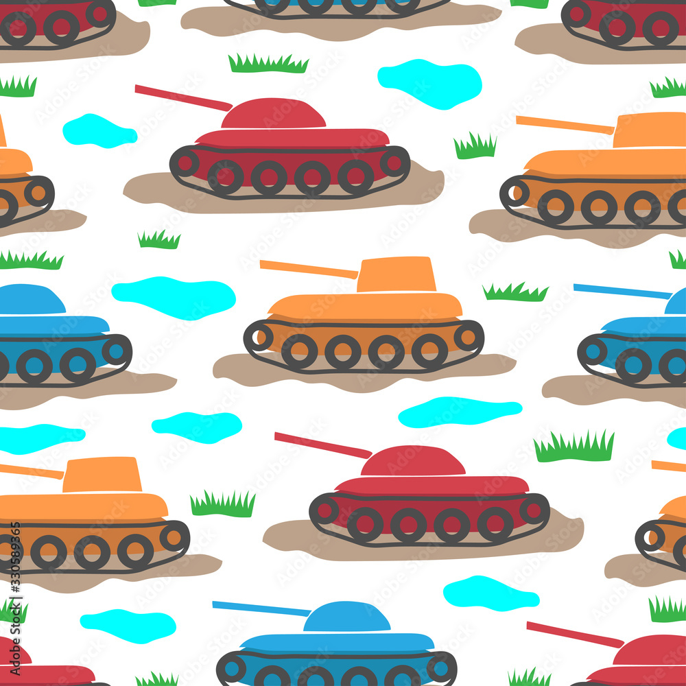 Different multi-colored tracked tanks isolated on white background ...