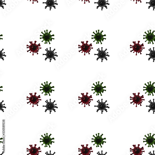 Seamless pattern with render of coronovirus on white background photo
