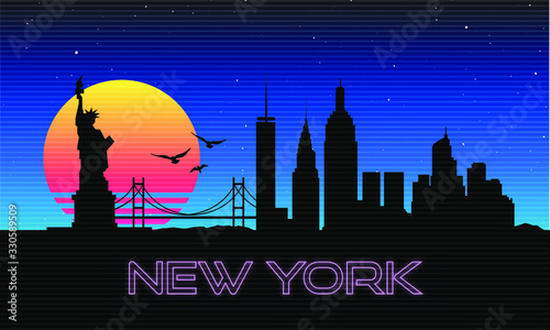 New York Synthwave Skyline Landscape