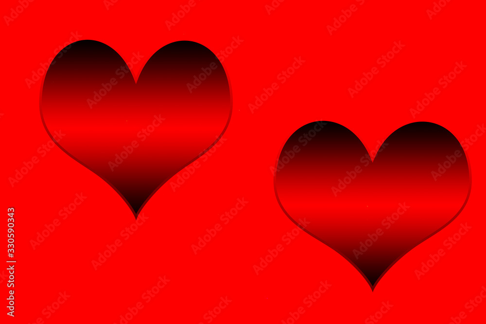 Zwei rotschwarze Herzen mit rotem Hintergrund