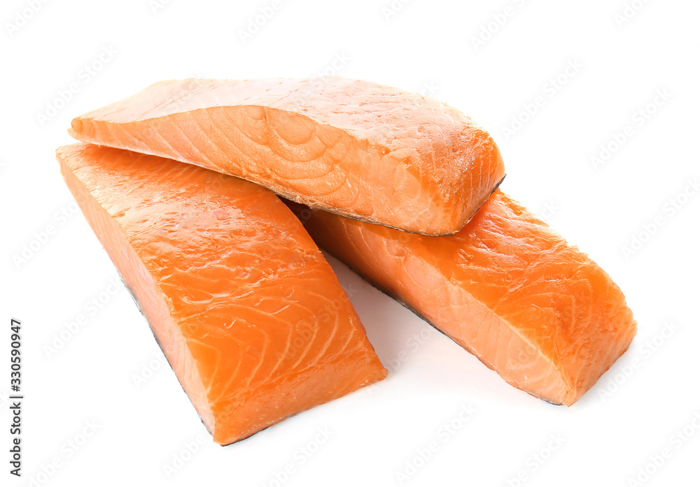 Raw salmon fillet on white background Raw salmon fillet on white background