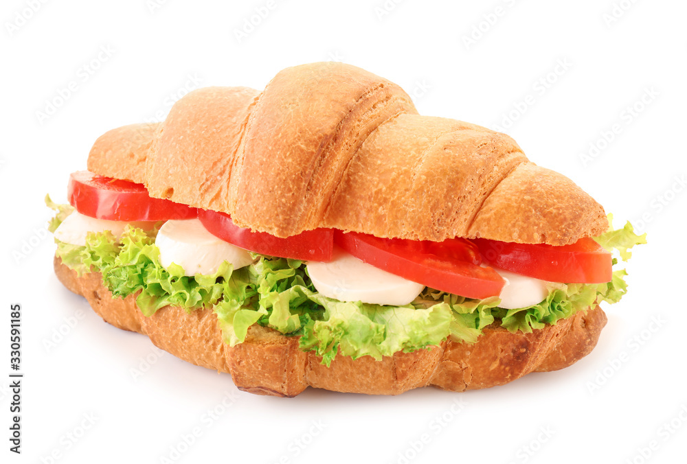 Tasty croissant sandwich on white background Tasty croissant sandwich on white background