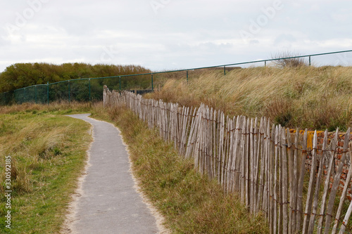  walking path in the dunes with wooden fence