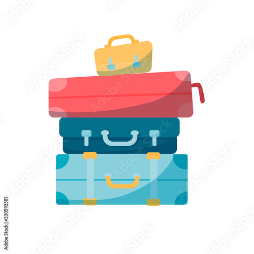 Vector travel concept in flat style - stack of vintages suitcases in trendy colors.
