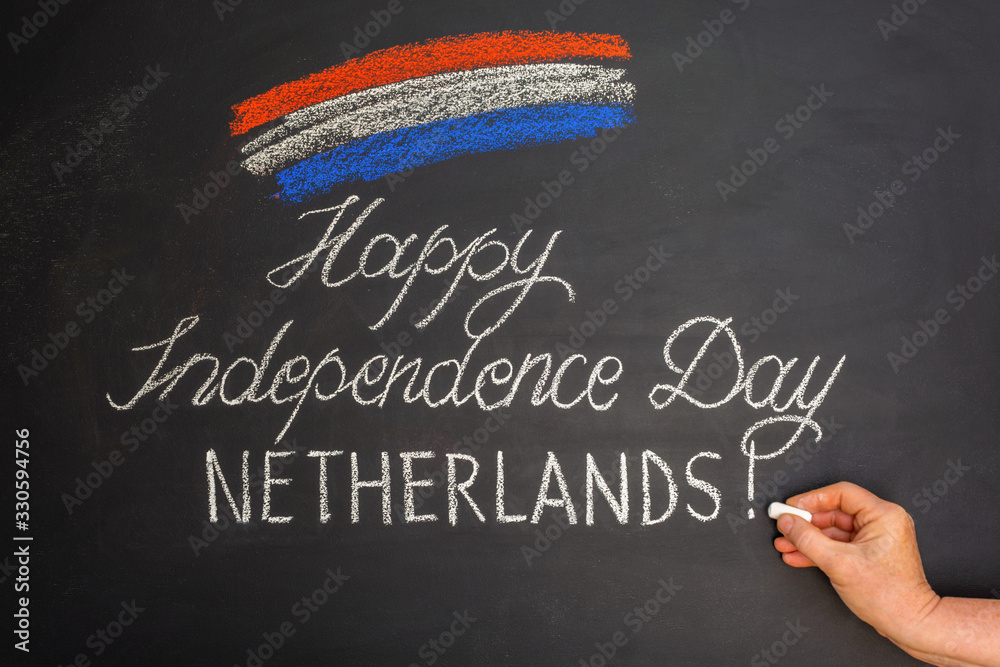 Congratulations on Independence Day of the Netherlands on a chalk board