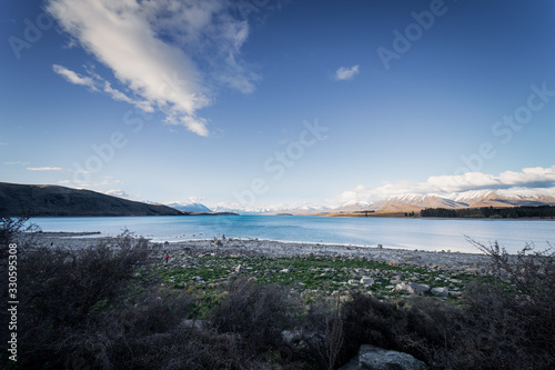 Beautiful panoramic view of Tekapo Lake with Mount Cook in the background, New Zealand