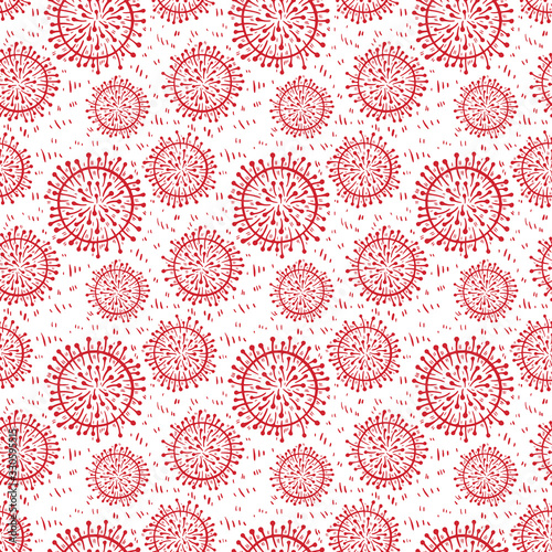 Coronavirus 2019-nCoV cells seamless pattern vector illustration. Virus bacteria background isolated on white