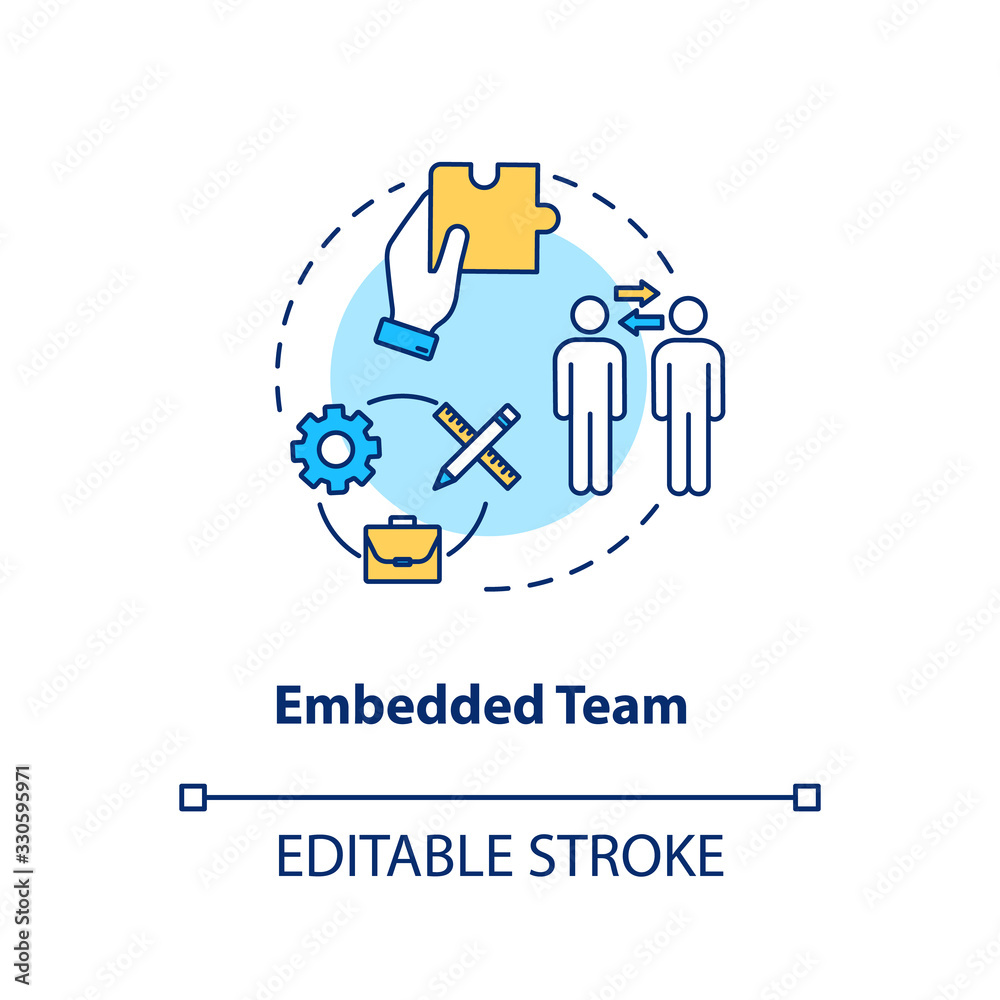 Embedded team concept icon. UX roles involving idea thin line ...