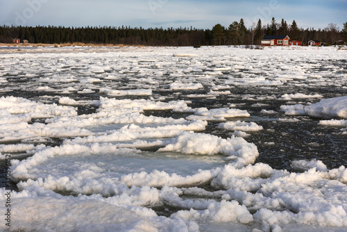 Seascape in winter, the sea is frozen