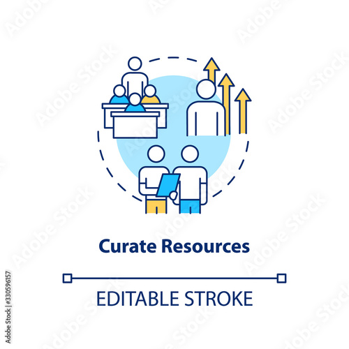 Resource curation concept icon. Staff training and administration idea thin line illustration. HR management, workflow organization. Vector isolated outline RGB color drawing. Editable stroke