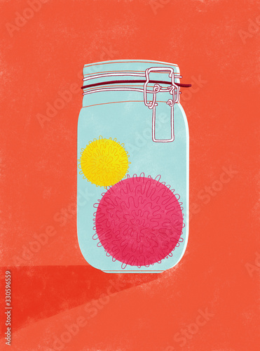 illustration of coronavirus sample in airtight glass jar