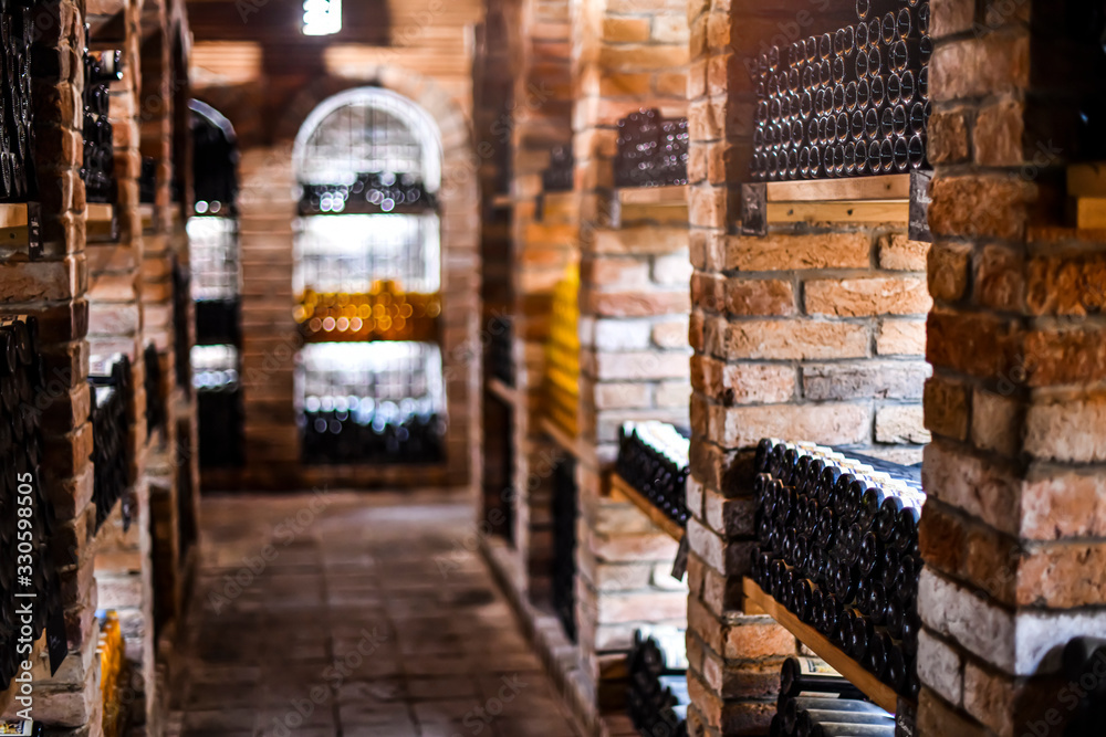 Wine cellar with wine bottles .with space for text.