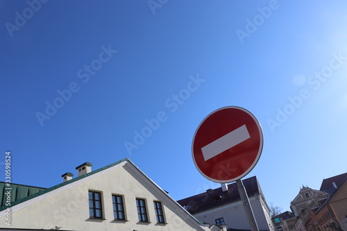 closed street sign in euroe during coronavirus pandemic photo