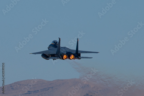 Quadro em tela Very close tail view of a F15 Eagle with afterburner on