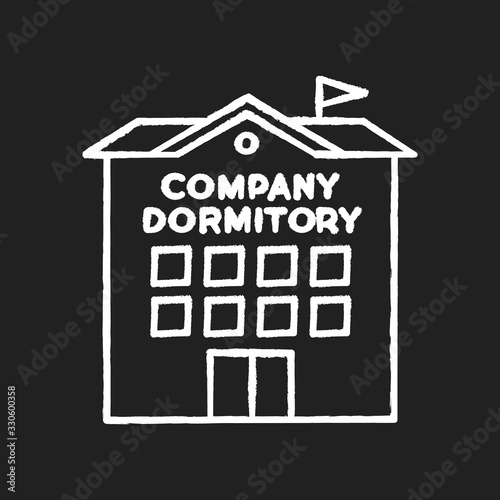 Company dormitory chalk white icon on black background. Housing complex. Living accommodations for employees. Housing facilities. Residential area. Isolated vector chalkboard illustration